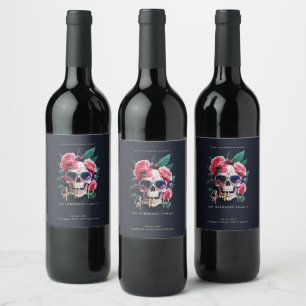 Étiquette Pour Bouteilles De Vin Crâne Floral Nom de Famille Faboolous Spooktacular