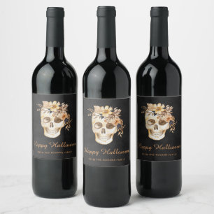 Étiquette Pour Bouteilles De Vin Crâne Floral Rustique Halloween