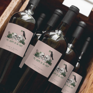 Étiquette Pour Bouteilles De Vin Crâne floral vert irlandais dessiné à la main jusq