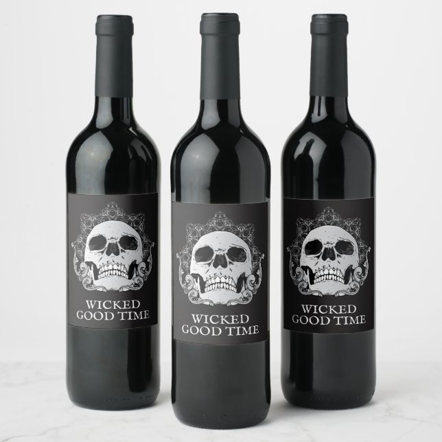 Étiquette Pour Bouteilles De Vin Crâne sur Halloween noir (Bouteilles)