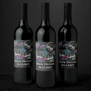 Étiquette Pour Bouteilles De Vin Crânes et Roses sombres   Funky Glam Ombre Merci