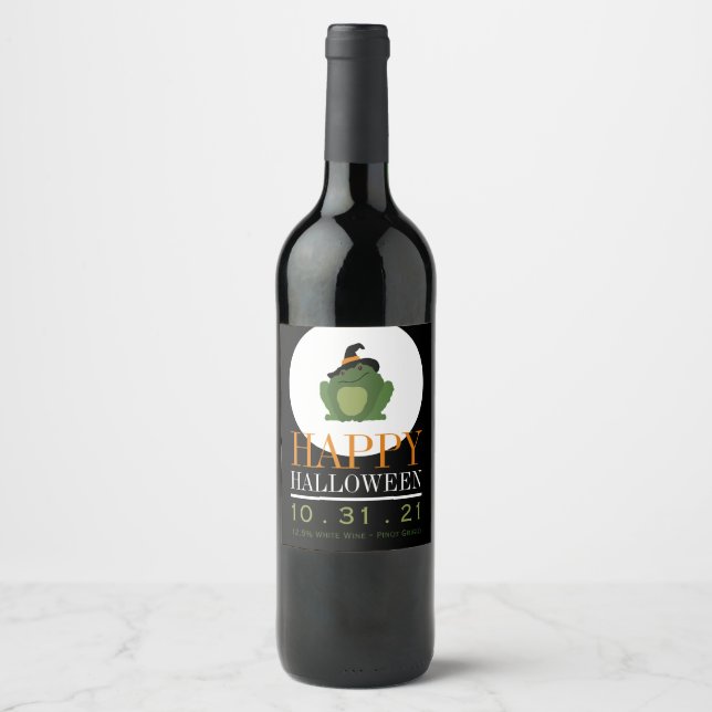 Étiquette Pour Bouteilles De Vin Crapaud Sorcière Mignon, Joyeux Halloween (Devant)