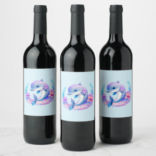 Étiquette Pour Bouteilles De Vin Créature Mer Dauphin Cute