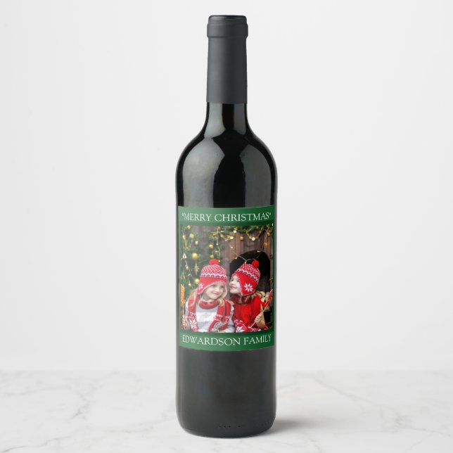 Étiquette Pour Bouteilles De Vin Créez votre propre photo de famille Joyeux Noël (Devant)