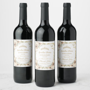 Étiquette Pour Bouteilles De Vin Crème de Champagne Sweet sixteen Floral Quinceañer