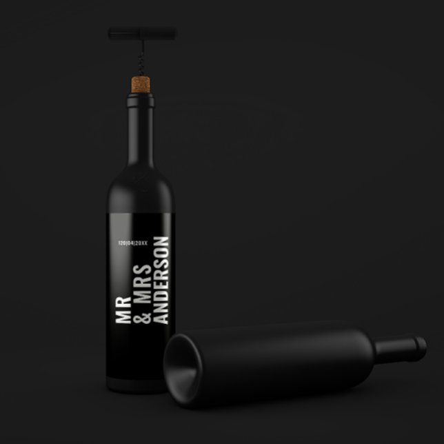 Étiquette Pour Bouteilles De Vin crème moderne noir minimum gras simple mariage (Créateur téléchargé)