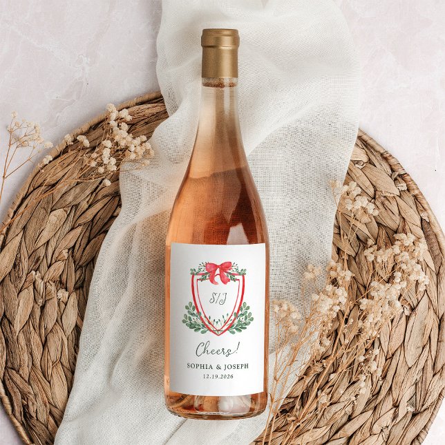 Étiquette Pour Bouteilles De Vin Crest de Noël | Mariage de vacances Whimsical (Créateur téléchargé)