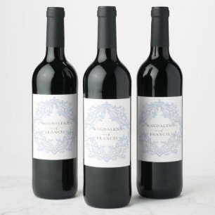 Étiquette Pour Bouteilles De Vin crête de mariage aquarelle bleue
