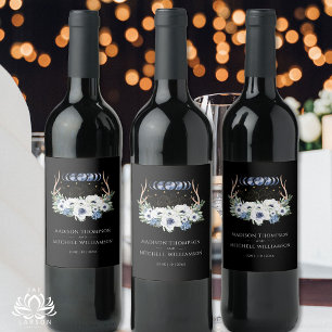 Étiquette Pour Bouteilles De Vin Cristaux de lune Fleurs Boho Mariage métaphysique