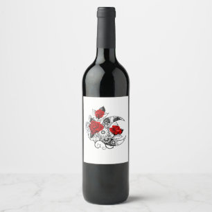 Étiquette Pour Bouteilles De Vin Croissant mécanique avec roses rouges