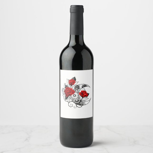 Étiquette Pour Bouteilles De Vin Croissant mécanique avec roses rouges (Devant)