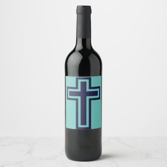 Étiquette Pour Bouteilles De Vin Croix chrétienne bleue différentes variantes (Devant)