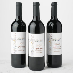 Étiquette Pour Bouteilles De Vin croix florale de première communion
