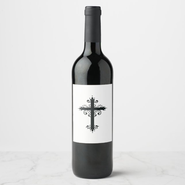 Étiquette Pour Bouteilles De Vin Croix sculptée décorative de luxe (Devant)