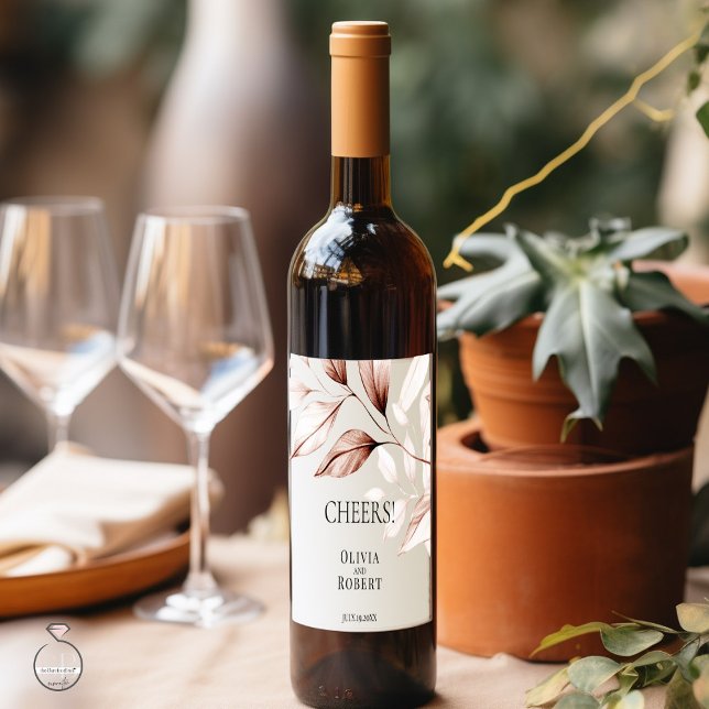 Étiquette Pour Bouteilles De Vin Croquis de feuillage en terre cuite moderne (Créateur téléchargé)