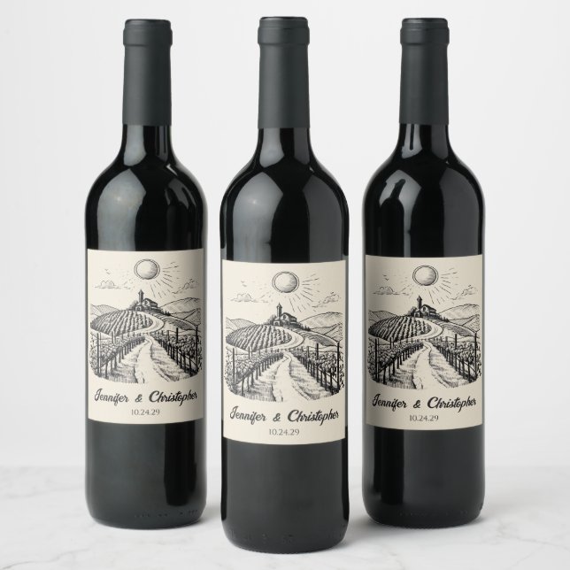 Étiquette Pour Bouteilles De Vin Croquis de vignoble (Bouteilles)