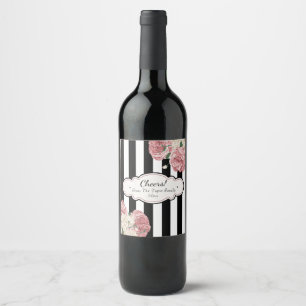 Étiquette Pour Bouteilles De Vin Cru rose et rayures