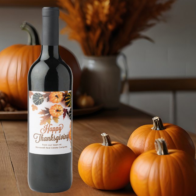 Étiquette Pour Bouteilles De Vin Custom Business Thanksgiving Beau Citrouille (Créateur téléchargé)
