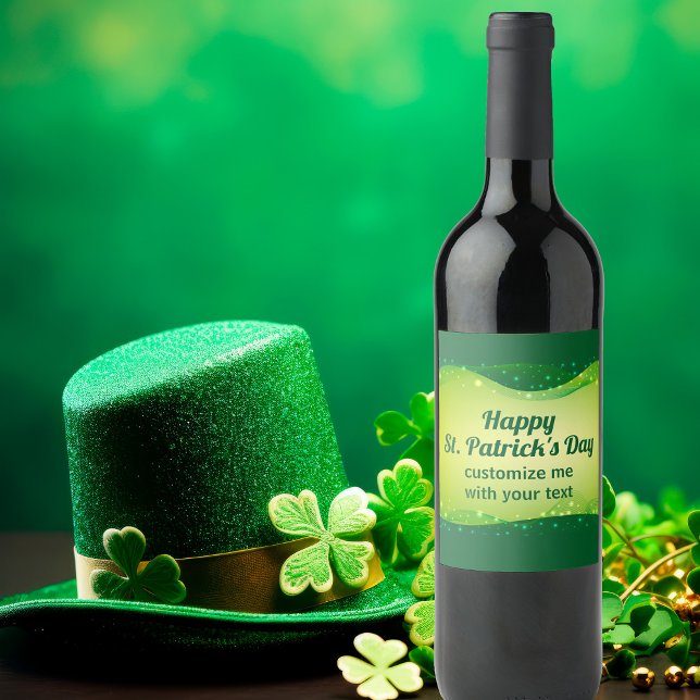 Étiquette Pour Bouteilles De Vin Custom Happy St. Patrick's Day Green Sparkle Party (Créateur téléchargé)