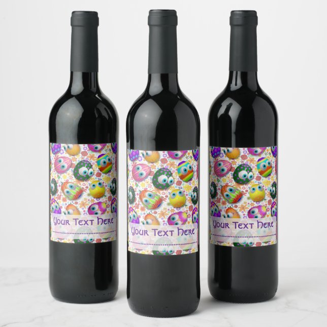 Étiquette Pour Bouteilles De Vin Cute and Funny Easter Eggs Cartoon (Bouteilles)