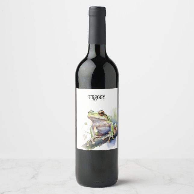 Étiquette Pour Bouteilles De Vin Cute Aquarelle Arbre Frog, personnalisé (Devant)