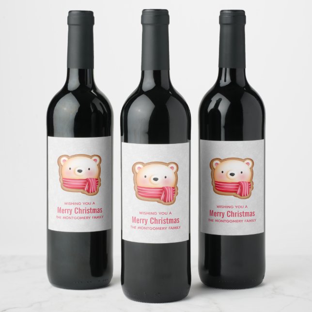 Étiquette Pour Bouteilles De Vin Cute Bear Face Red Scarf et Rosy Cheeks Christmas (Bouteilles)