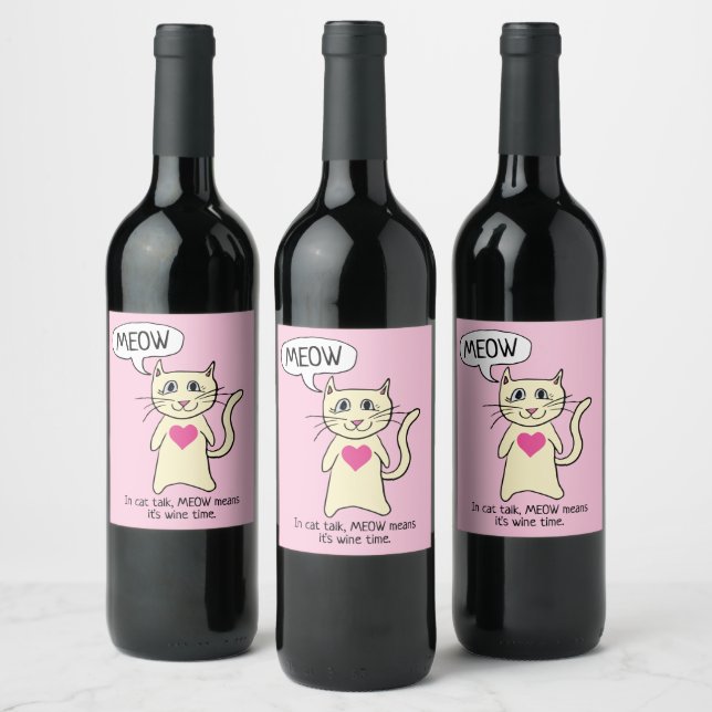 Étiquette Pour Bouteilles De Vin Cute chat Meow Time pour (Bouteilles)