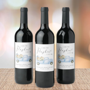 Étiquette Pour Bouteilles De Vin Cute Citrouille Bleu Camion Aquarelle Bébé Garçon