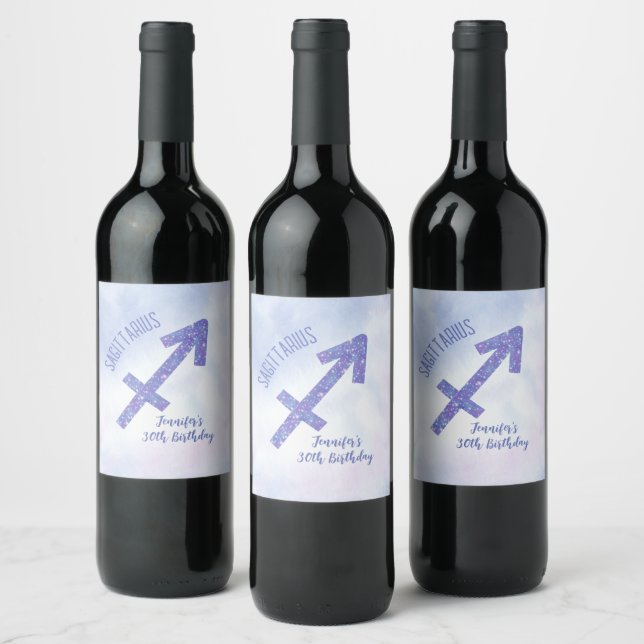 Étiquette Pour Bouteilles De Vin Cute Custom Sagittarius Purple Anniversaire (Bouteilles)