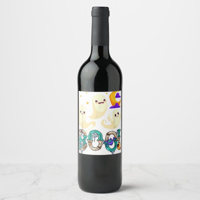 Étiquette Pour Bouteilles De Vin Cute Fantôme Chat Drôle Halloween tenue s (Devant)