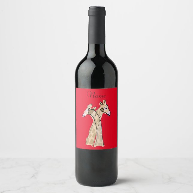 Étiquette Pour Bouteilles De Vin Cute Giraffe Couple Thunder_Cove (Devant)