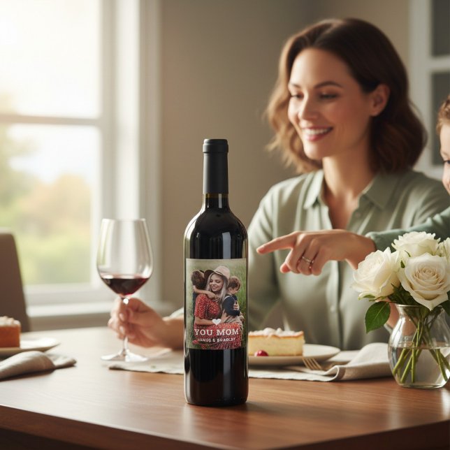 Étiquette Pour Bouteilles De Vin Cute Heart Love You Maman Fête des Mères Photo (Créateur téléchargé)