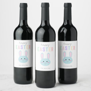 Étiquette Pour Bouteilles De Vin Cute Kawaii Bunny Bleu Joyeux Pâques moderne
