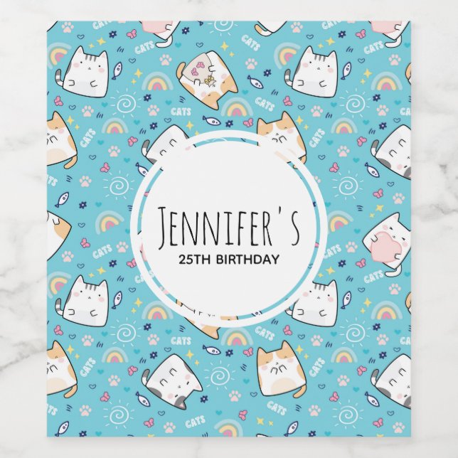 Étiquette Pour Bouteilles De Vin Cute Kitty Chat Motif Whimsical (Étiquettes simples)
