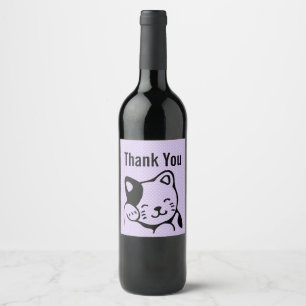 Étiquette Pour Bouteilles De Vin Cute noir et blanc Kitty Chat Waving Bonjour