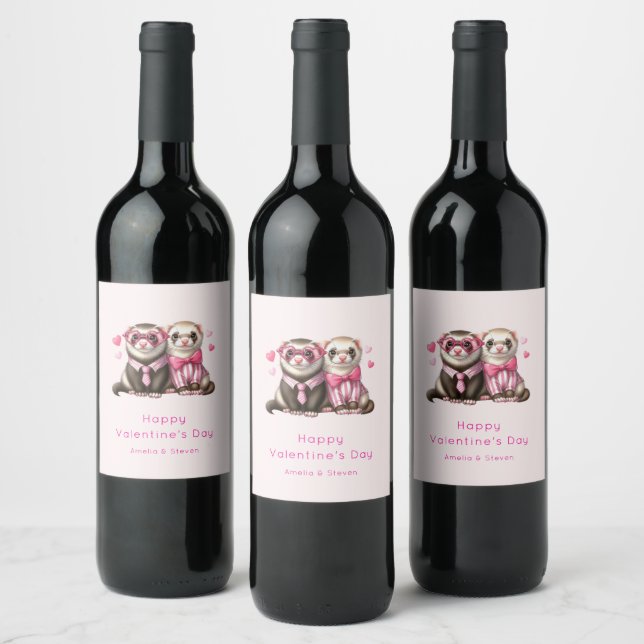 Étiquette Pour Bouteilles De Vin Cute Otter Couple dans Love Valentine's Day (Bouteilles)