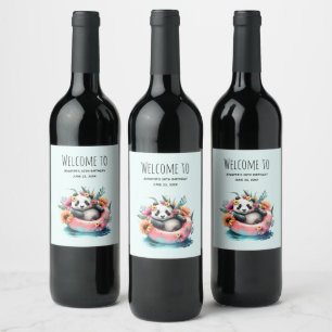 Étiquette Pour Bouteilles De Vin Cute Panda Chilling dans un Tube intérieur Bienven