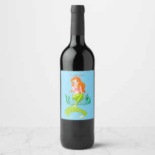 Étiquette Pour Bouteilles De Vin Cute Sirène Redhead Thunder_Cove