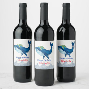 Étiquette Pour Bouteilles De Vin Cute tortue Baleine course océan Anniversaire fête