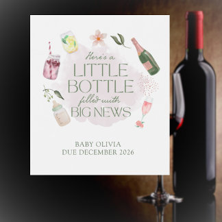 Étiquette Pour Bouteilles De Vin Cute Watercolor Pregnancy Reveal Personalized