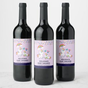 Étiquette Pour Bouteilles De Vin Cute White Unicorns Magical Mama & Baby