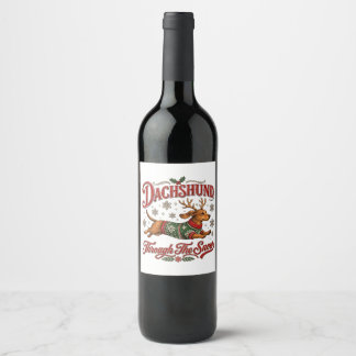 Étiquette Pour Bouteilles De Vin Dachshund à travers la neige