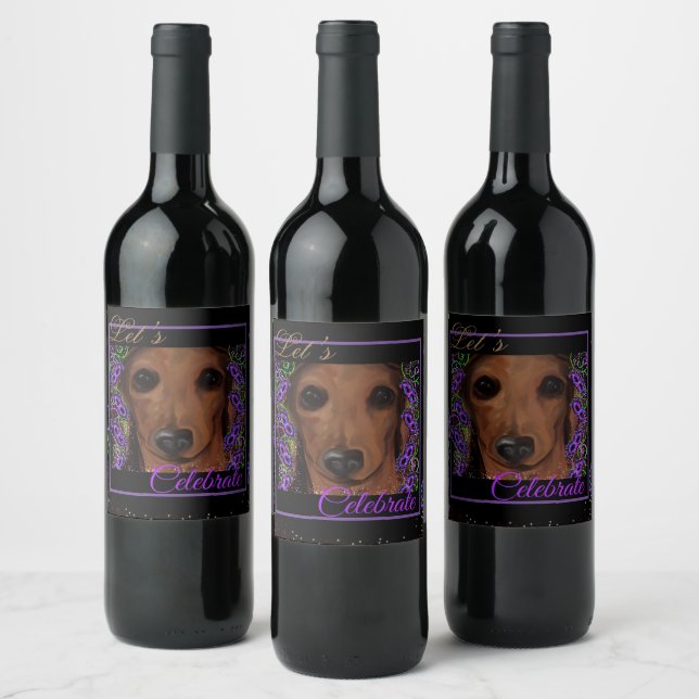 Étiquette Pour Bouteilles De Vin Dachshund rouge      (Bouteilles)