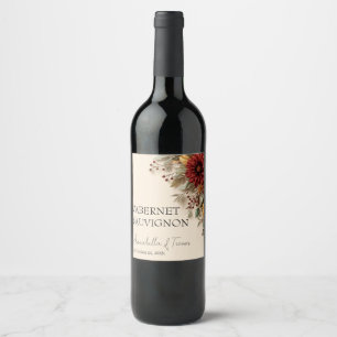 Étiquette Pour Bouteilles De Vin Dahlia d'automne Fleurs rustiques et burgundy d'au