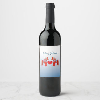 Étiquette Pour Bouteilles De Vin Dala Cheval Twin Scandinave Folk Art avec coeur