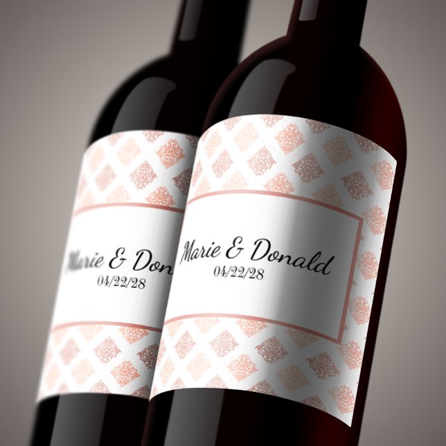 Étiquette Pour Bouteilles De Vin Damas Rouge Pêche (Créateur téléchargé)