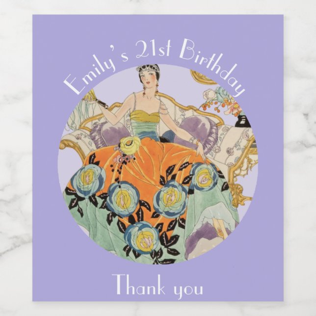 Étiquette Pour Bouteilles De Vin Dame Art Déco Festive (Étiquettes simples)