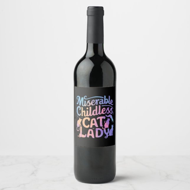 Étiquette Pour Bouteilles De Vin Dame Chaton Sans Enfant Misérable (Devant)