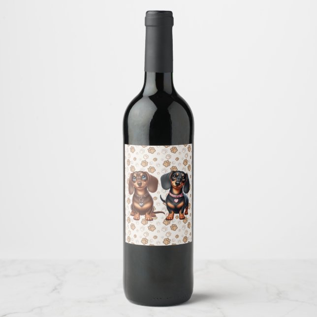 Étiquette Pour Bouteilles De Vin De mignons amis dachshund (Devant)