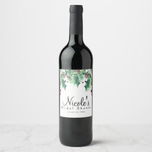 Étiquette Pour Bouteilles De Vin Décembre Mariage d'hiver Noël Baie de houx Vin de 
